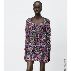 Zara Floral Print Draped Mini Dress NWT